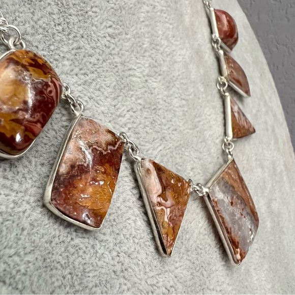 New Agate Multi Stone Cluster Silver Overlay Necklace 19.5” - Picture 7 of 14